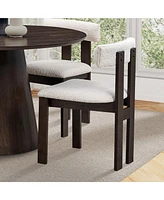 Wooden Dining Chairs Set of 2, Modern Boucle Upholstered Kitchen Side Chairs,Mid Century Modern Kitchen Chairs with Open Back Farmhouse Wooden Side Ch