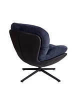 360° Swivel Accent Chair, Modern Chenille Lounge Chair with Faux Leather and Black Metal Base Frame, Comfortable Reading Chair for Small Spaces