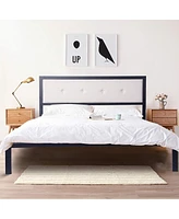 Slickblue Modern Queen Size 9-Legs Stable Metal Bed Frame Full with Upholstered Headboard Mattress Base