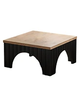 Modern Rustic Wooden Coffee Table with Black Base – Solid Wood Top and Arch Design Legs, Perfect for Living Room, Office, or Lounge