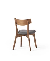 Mid-Century Walnut Finished Frame Upholstered Dining Chairs (Set of 2) (Dark Grey)