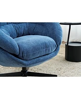 Chenille Upholstered 360° Swivel Club Chair/Accent Chair with Removable Cushion, Round Office Chair with Black Metal Base, Cotton Material, Livin