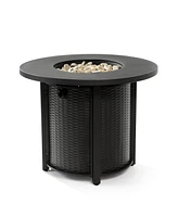 Streamdale Furniture 32inch Round Steel Fire Pit Table with Steel Lid and Lava Rocks