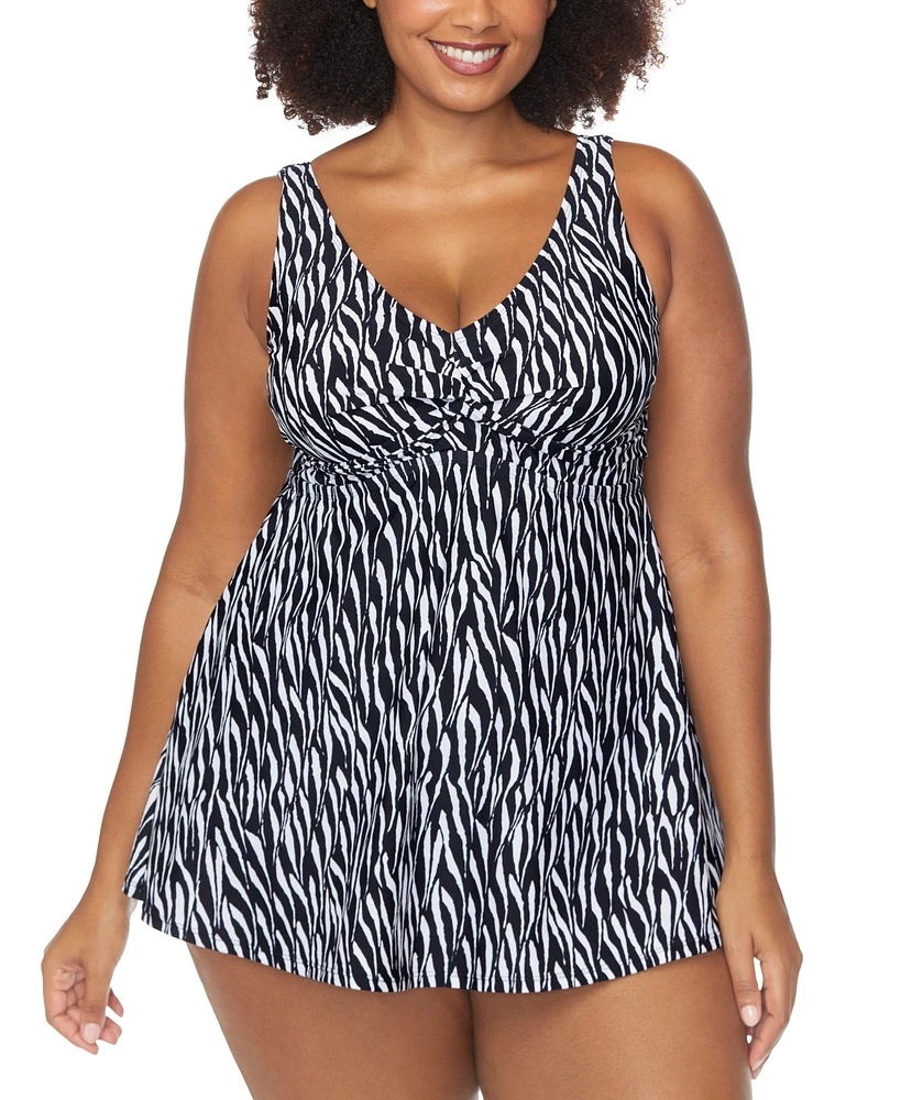 Raisins Curve Trendy Plus Lucia Printed Twist-Front Swimdress