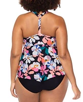 Raisins Curve Trendy Plus Size Aviva Floral Underwire Tankini Top Costa Ruched Bikini Bottoms