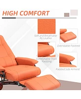Faux Leather Manual Recliner, Adjustable Swivel Lounge Chair with Footrest, Armrest and Wrapped Wood Base for Living Room, Orange
