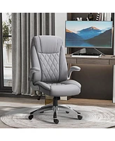 Streamdale Furniture Vinsetto High Back 360 Swivel Ergonomic Home Office Chair with Flip Up Arms, Faux Leather Computer Desk Rocking Chair, Grey