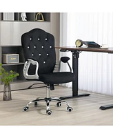 Streamdale Furniture Vinsetto Home Office Chair, Velvet Computer Chair, Button Tufted Desk Chair with Swivel Wheels, Adjustable Height, and Tilt Funct