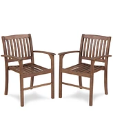 Patio Dining Chair Set of 2, Solid Wood Indoor Outdoor Furniture Brown