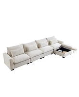 Streamdale Furniture Large L Shape Sectional Corduroy Sofa,Deep Seat Couch with Storage Footstool and 4 Waist Pillows,Beige