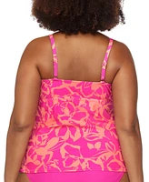 Raisins Curve Trendy Plus Aries Printed Ruched-Front Tankini