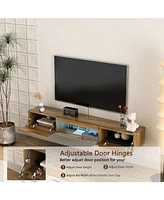 Floating Tv Stand, Wall Mounted Tv Shelf with Led lights & Power Outlet,Wall Mounted Floating 65" Tv Stand with 16 Color LEDs-brown