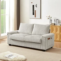 71" Loveseat Small Sofa Plush Corduroy Fabric Square Storage Armrest Usb port (Only Sofa, Do Not Include Ottoman)