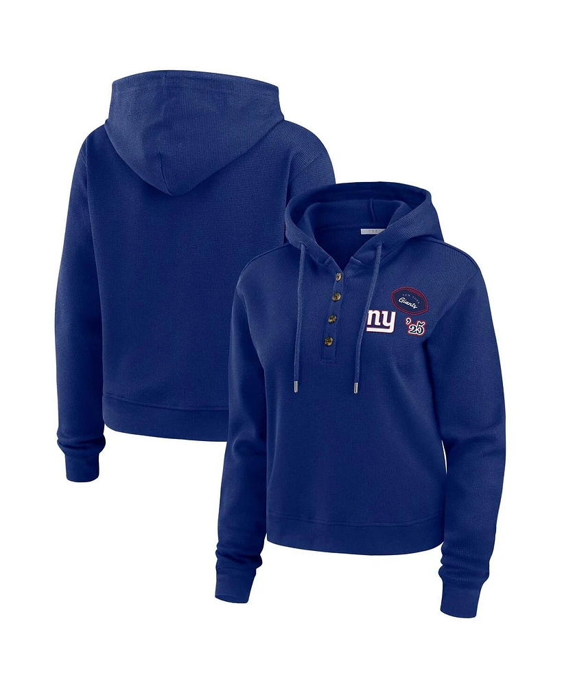 Wear by Erin Andrews Women's Royal New York Giants Waffle Hoodie Pullover Top