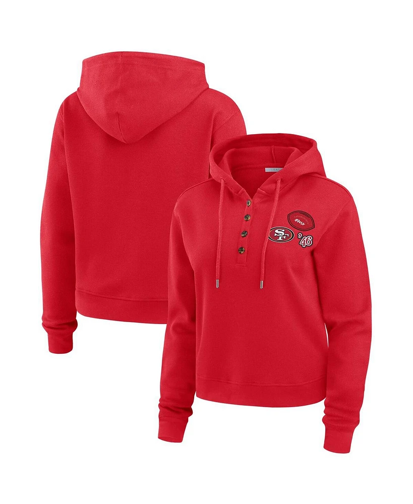 Wear by Erin Andrews Women's Scarlet San Francisco 49ers Waffle Hoodie Pullover Top