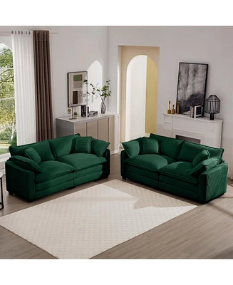 Streamdale Furniture Modern Fabric Living Room Sofa Two Piece Set, Two 2-Seater Sofas with 8 Cushion Upholstery Large Deep Seat Recliner