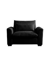 Streamdale Furniture Black Corduroy Deep Seat Single Sofa Accent Chair,Deep Seat Couch with Waist Pillow for Living Room/Apartment/Office