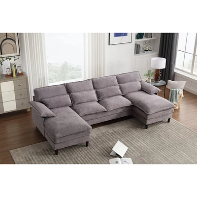 U Shaped Modular Sectional Sofa Couch, corner sofa with 4pcs waist pillows, Chaise Lounge, terrycloth fabric sofa,Upholstered 4 Seater Couch for Livin