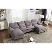 U Shaped Modular Sectional Sofa Couch, corner sofa with 4pcs waist pillows, Chaise Lounge, terrycloth fabric sofa,Upholstered 4 Seater Couch for Livin