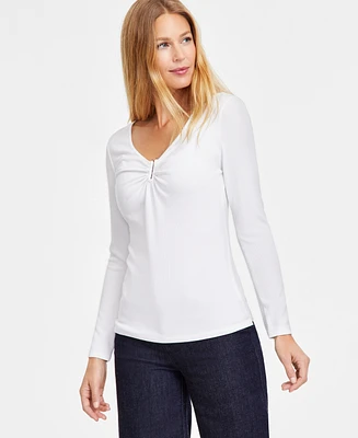 I.n.c. International Concepts Women's Hardware Long-Sleeve Ribbed Top, Exclusively at Macy's