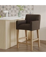 The Pop Home 26-Inch Upholstered Counter Height Bar Stool with Wood Legs, Accent Chair for Kitchen or Living Room (1PK)-The