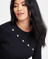 I.n.c. International Concepts Women's Elbow-Sleeve Asymmetrical Studded Sweater Top, Exclusively at Macy's