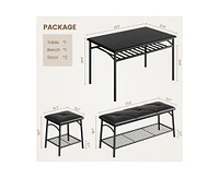 gaomon Dining Table with Benches, Kitchen Set for 4, Room Upholstered Bench and Square Stools, Metal Wood