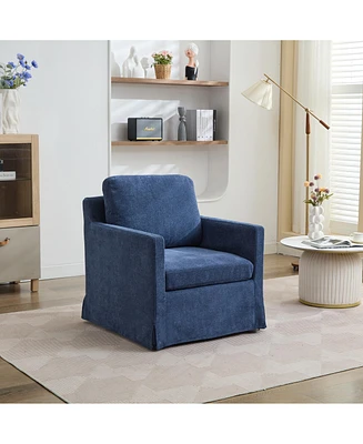 29.92'' Swivel Accent Chair, Upholstered Skirted Swivel Chair with Removable Back Cushion, 360 Degree Comfy Armchair for Living Room, Nursery, Lounge