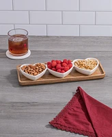 Thirstystone Three Heart Condiment Dish on Wooden Tray, Set of 4