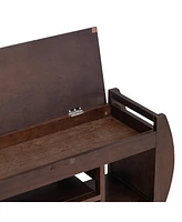 Retro Multifunctional Storage Bench with Cushion and Curved Side Panel for Entrance and Living Room (Black)