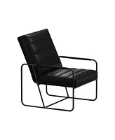 Streamdale Furniture Modern Metal Framed Armchair with Black Technical Leather, Stylish & Comfortable Indoor Lounge Accent Chair for Living Room, Offi