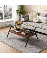 Coffee Table and End tables Set of 3, Tempered Glass Table with Mdf layer, Modern Tables for Living Room, Transparent Glass