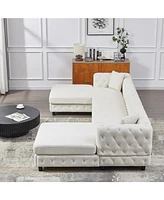 Streamdale Furniture 126-inch Modern Style Chenille Three Piece Sofa, Pull Point Design U-shaped Sofa two Chaise Longue Seats, two Pillows and Plastic