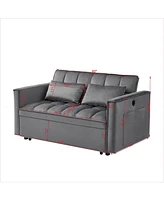 Streamdale Furniture Sleeper Sofa Bed w/Usb Port, 3-in-1 adjustable sleeper with pull-out bed, 2 lumbar pillows and side pocket, soft velvet convertib
