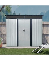 8ft x 6ft Outdoor Metal Storage with Lockable Sliding Doors and Transparent plate for Garden, Lawn (White and Black)