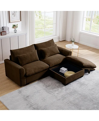 Streamdale Furniture Sectional Sofa Comfy Corduroy Couch for Living Room with Pillows and Round Armrests