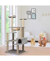 Slickblue 55.1" Multi-Scratcher Cat Tree Versatile Scratching Post for Cats to Climb and Play