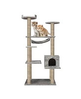 Slickblue 55.1" Multi-Scratcher Cat Tree Versatile Scratching Post for Cats to Climb and Play