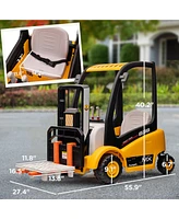 Qaba 12V 360° Rotation Kids Ride on Forklift Car with Top & Liftable Fork