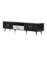 71'' Modern Tv Stand with 2 Cabinets& Open Compartments, Entertainment Center for TVs up to 80'', Television Console for Living Room, Bedroom, Home Th