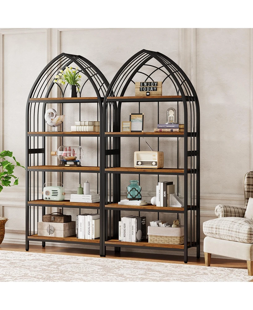 Tribesigns 74.8-Inch Tall Bookshelf Set of 2,5-Tier Bookshelf with Metal Frame,Curved Freestanding Display Shelf