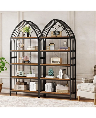 Tribesigns 74.8-Inch Tall Bookshelf Set of 2,5-Tier Bookshelf with Metal Frame,Curved Freestanding Display Shelf