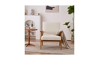 Slickblue Creamy-White Solid Wood Armrest Lounge Chair - Simple Teddy Velvet Design for Indoor Comfort and Style