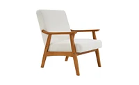 Slickblue Creamy-White Solid Wood Armrest Lounge Chair - Simple Teddy Velvet Design for Indoor Comfort and Style