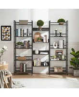Slickblue Triple Wide 5-Shelf Bookshelves - Industrial Retro Wooden Design for Home and Office Open Storage Solutions