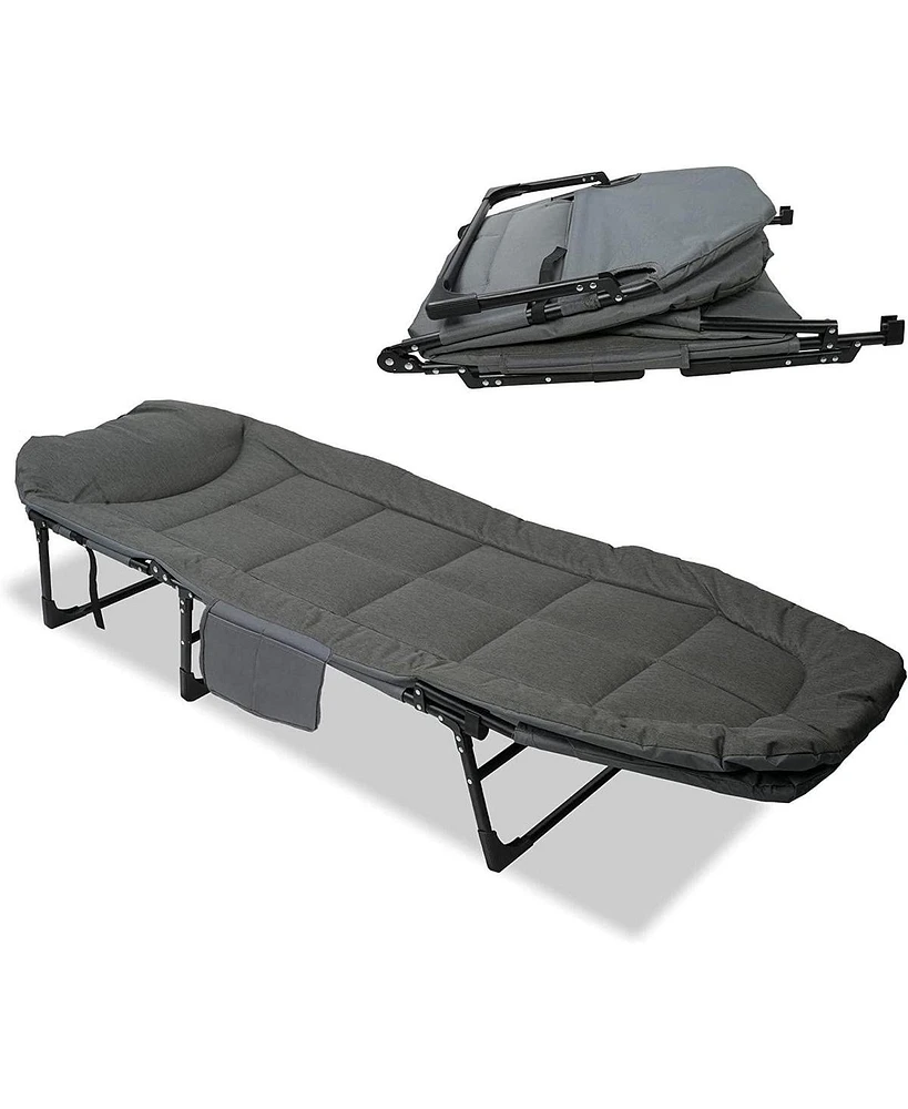 Slickblue Portable Folding Camping Cot with Adjustable Backrest Outdoor Lounge Chair for Comfortable Sleeping