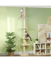 PawHut 89"-108" Floor to Ceiling Cat Tree with Scratching Post & Hand Crank