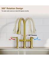 Mondawe 3-Hole Pull-Down Sprayer Kitchen Faucet with 3 Modes Bridge Faucet