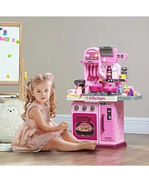 Qaba Kids Play Kitchen with Lights, Sounds, 33 Accessories, Storage