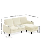 Modern Design Chenille 3 Seat L-Shape Sectional Sofa with Storage Chaise for Apartment, Studio, Office,Living Room,L shape-Off white